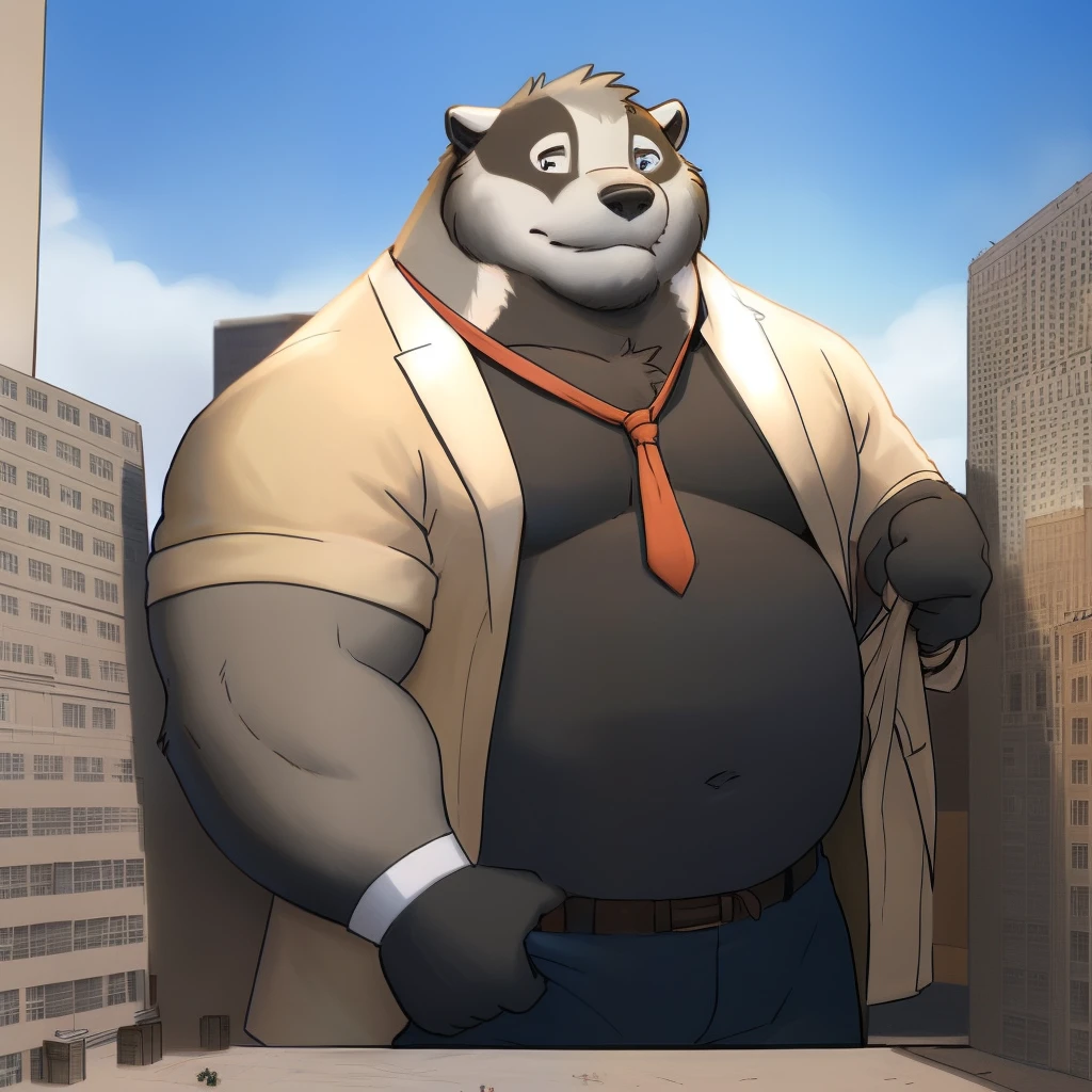 Nikolay Krol, Alone, only, chubby, belly, Fat, black fur, (Pose:1.osing:1.3), ( soft shading ), 4K, nothing there, ((detailed face, (detailed eyes:1.0), detailed)), (Full body), by zackarry911, by Zaush, (by Personalami:0.5),  looks at the viewer,  short hair , Shirt, 1young, navel,  male focus , open clothing, necktie, collared Shirt, belt, Hose, Stomach, open Shirt, formal, undressing, bare chest muscles  , loose necktie, Salary earners, Tie removed, (massiv:6.0, ( heavyweight,stark,Macro, emphasize the huge size,)), background (( the collapsing building, raise small spoke , the crack in the road))