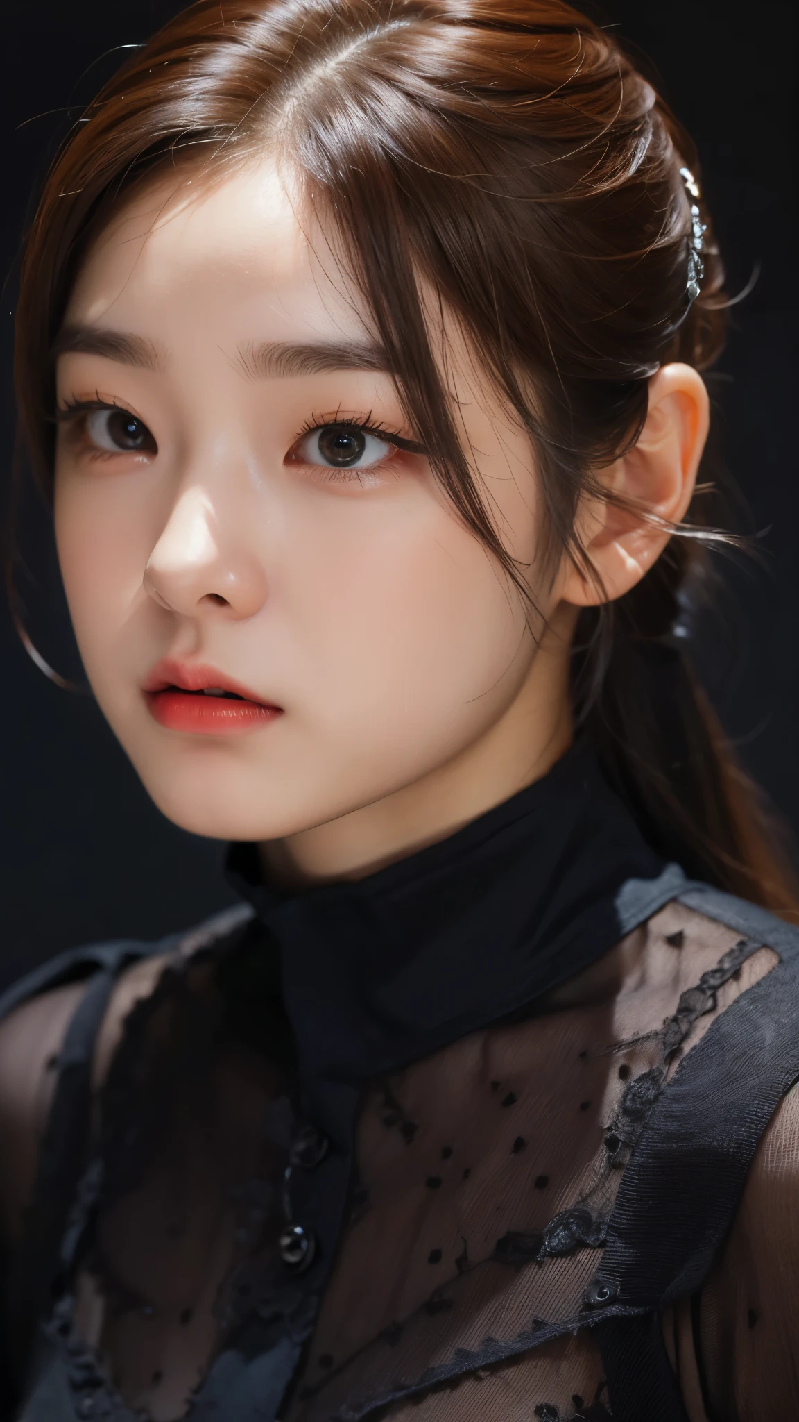 Masterpiece, top quality, very detailed, details, high resolution, 8k wallpaper, perfect dynamic composition, beautiful fine details, sexy face, ecstatic face, viewer view, ((dark background)), Mark Demsteder style,