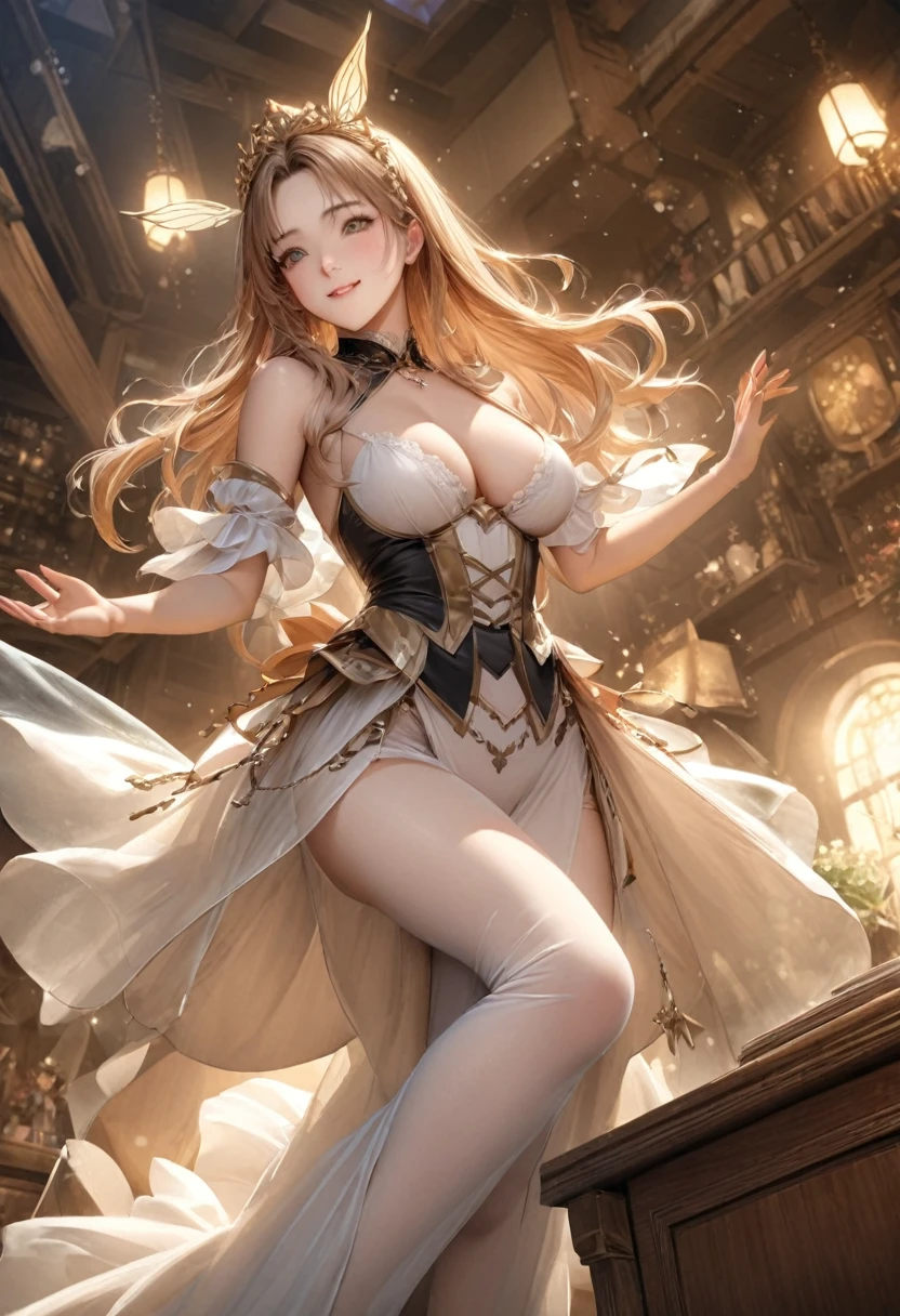  ((best quality)), ((masterpiece)), (detailed), 1girl, NSFW, small breasts, prominent collarbones, skinny arms, flat stomach, visible hip bones, long hair, various hair colours, ponytail, thick ponytail, heavy ponytail, red and white clothing, Bloodborne inspired, occult aesthetic, occult, detailed and intricate steampunk and detailed gothic, NSFW Fluttering lace flared dress with frilly petticoats, pleated petticoats 