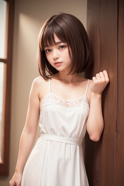 ((of the highest quality, 8K, masutepiece: 1.3, Raw photo)), Sharp Focus: 1.2, (1 AESPA Girl :1.1), Solo in Japan, (Realistic, Photorealistic: 1.37), (Face Focus: 1.1), Cute face, hyperdetailed face, Small breasts, flat chest, Short messy hair, Small Smile, , (Off-the-shoulder chiffon dress, Skirt: 1.3), (Sheer fabric:1.3), Office, flower, Iris