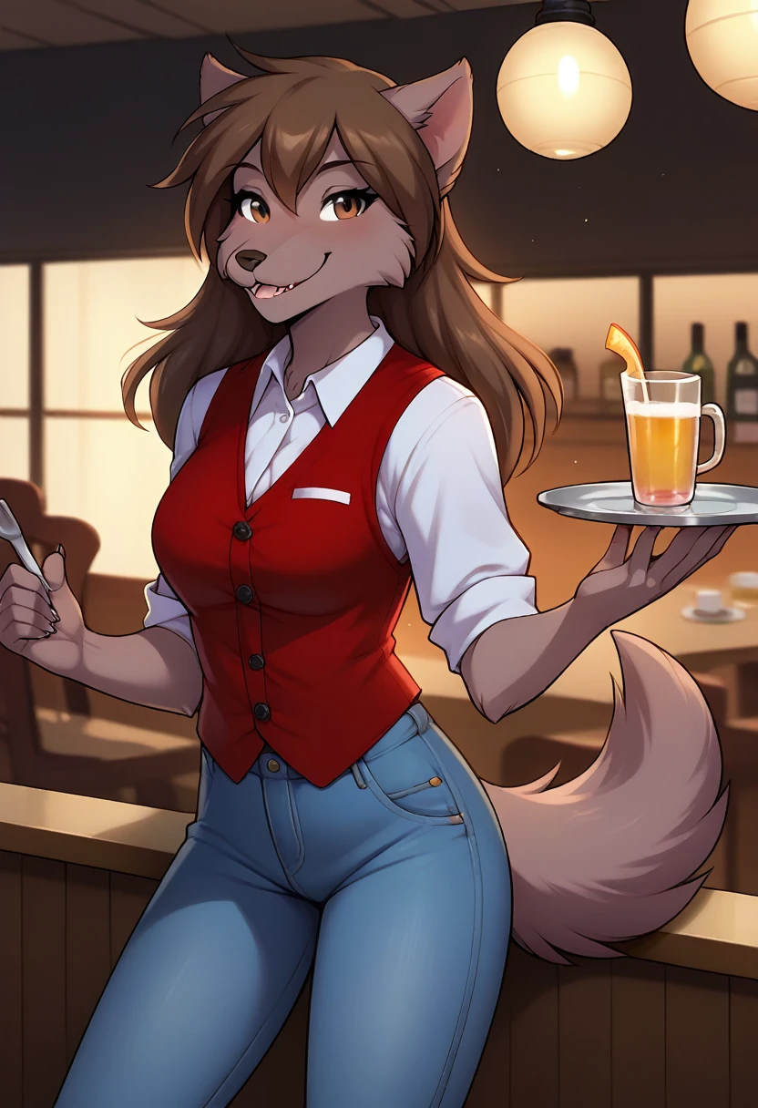 score_9, score_8_up, score_7_up,score_6_up,score_5_up, source_furry
BREAK
solo, furry female anthro, (red vest, waitress, beige jeans), (extra thick:1.8), cafe, looking at viewer, (seductive)
BREAK
natani-twokinds, long hair, wolf