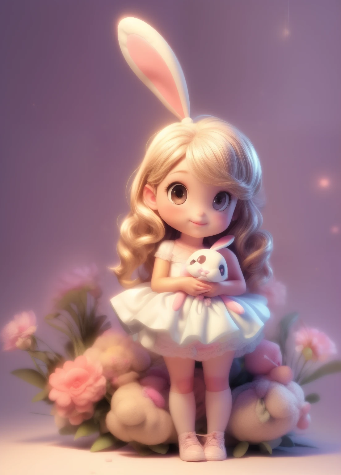 cute girl, beautiful girl, adorable girl, stuffed bunny, white stuffed bunny, soft stuffed bunny, girl hugging stuffed bunny, girl cuddling stuffed bunny, girl holding stuffed bunny, cute expression, happy expression, warm lighting, natural light, soft colors, pastel colors, cinematic lighting, photorealistic, highly detailed, masterpiece, 8k, cinematic quality, portrait shot