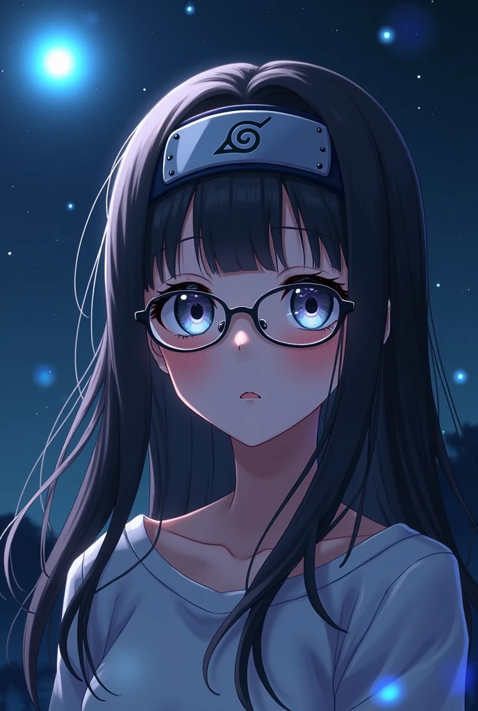 anime girl with glasses and long hair, anime visual of a cute girl, anime style. 8k, pin on anime, anime vibes, anime style 4 k, anime moe artstyle, anime aesthetic, anime girl desktop background, anime visuals, anime girl with real hair, ethereal anime, anime girl with long hair, beautiful anime portrait , anime , naruto, naruto anime, sharingan background, night time, dark , sharingan , wearing naruto headband  