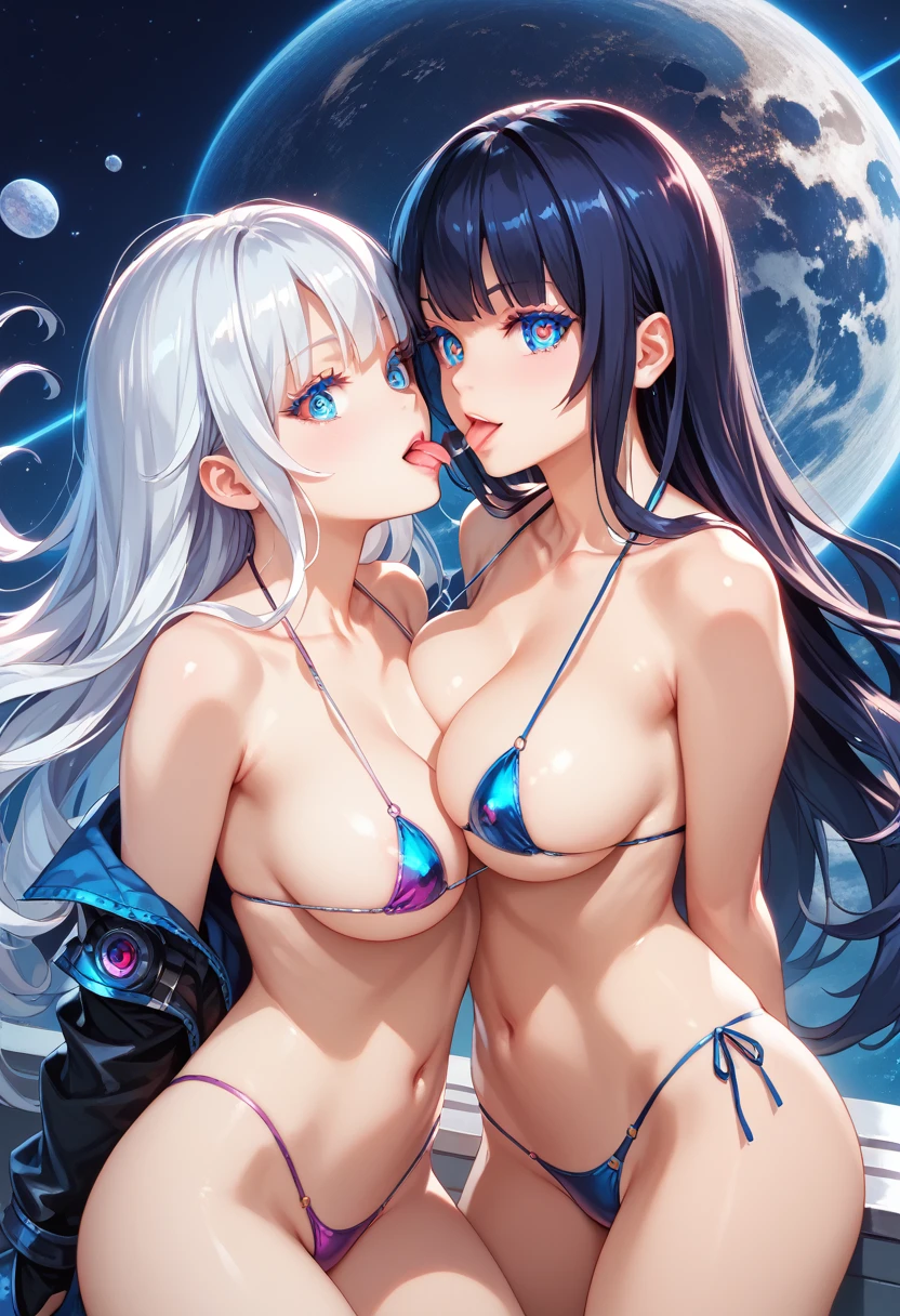 2 women licking bags, 2 women licking bags, Wearing a micro bikini,  Detailed Face ,  Beautiful Detailed Eyes,  Beautiful Detailed Lips , Very elaborate eyes and face ,  Long eyelashes, Big Breasts, Functional,  erotic ,  cyberspace, 8k,  high quality, masterpiece,   cinematic lighting, Warm colors