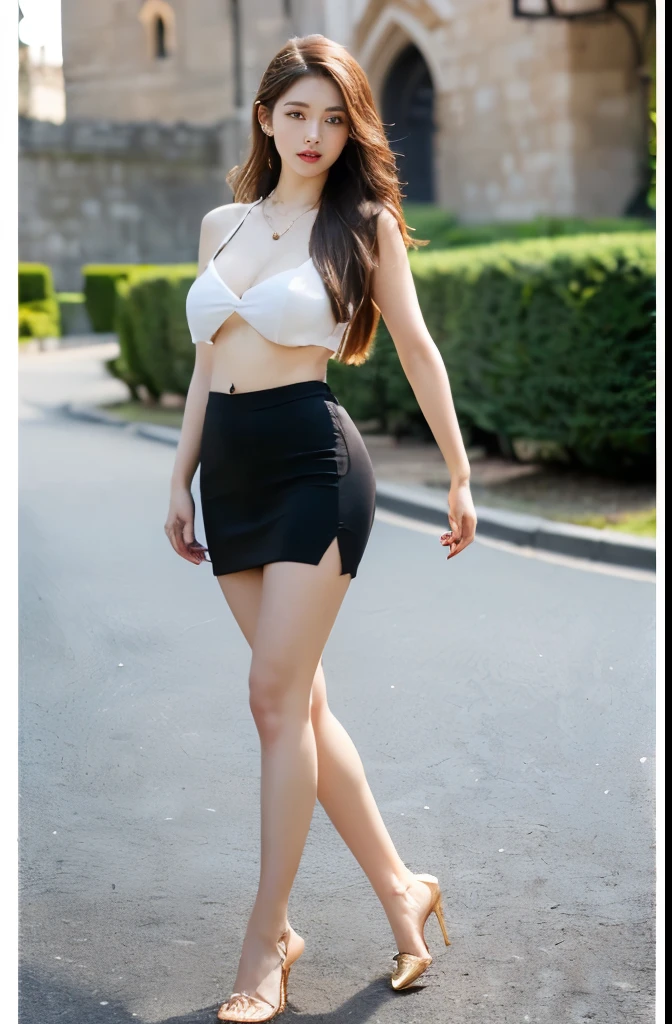 beautiful woman, 23 years old, long, black hair, brunette,with sun coming, , professional photo shoot, fashion session, magazine cover,best quality)), ((masterpiece)), (detailed), perfect face, looking hot, gorgeous female jade tailor, sexy look, curvy model, brown hair and a perfect body, portrait sophie mudd, lacey, elegant posed, sexy girl, sultry, wearing kitty skirt and tshirt