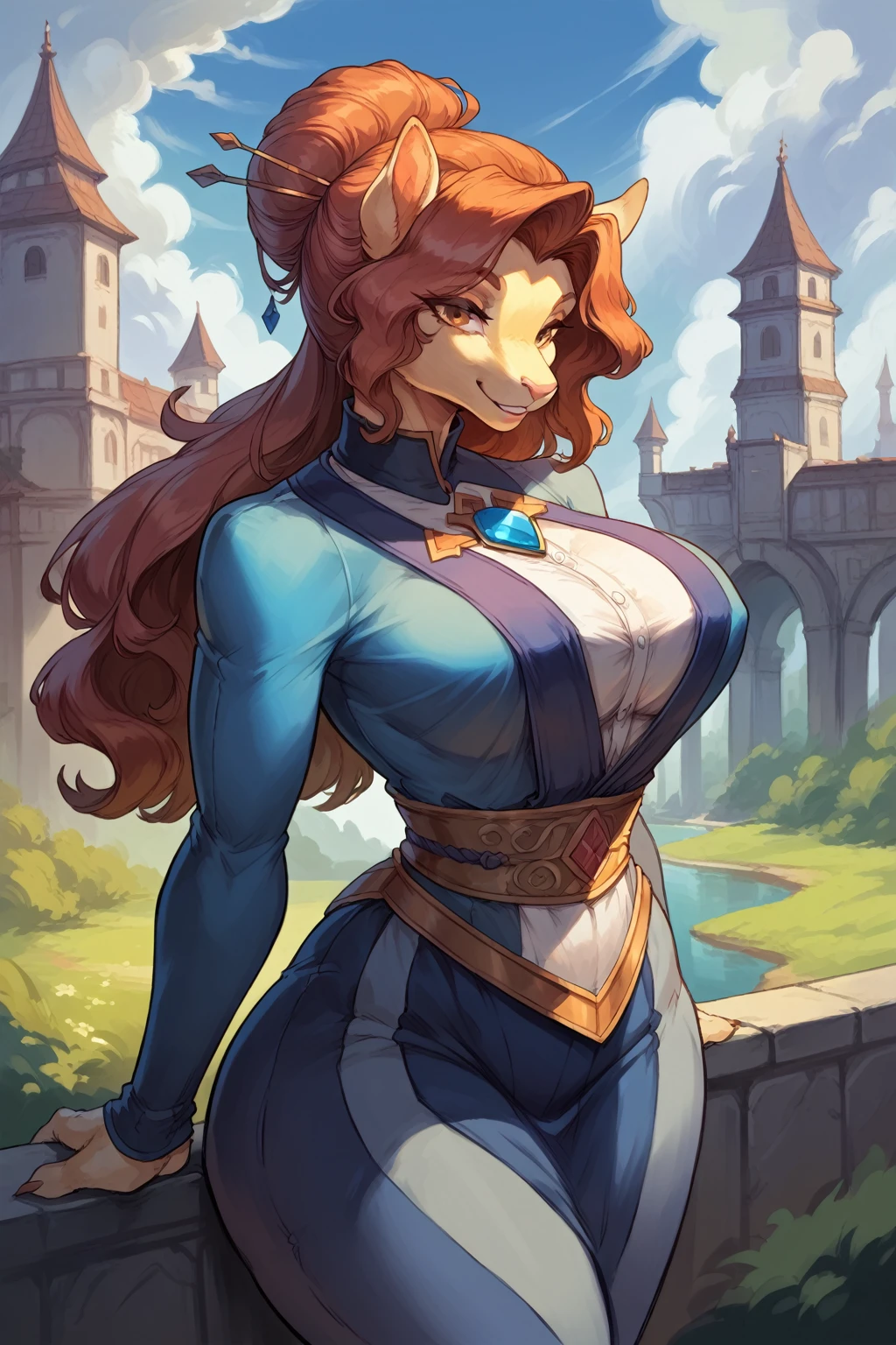(masterpiece, anthropomorphic fantasy anime style, creative art), beautiful anthropomorphic anime girl, sexy, thick thighs, big ass, big breasts, curvy, voluptuous, expressive, cheerful, smiling, harmonious colors, dynamic composition, cinematic lighting, highly detailed, 8k, concept art style