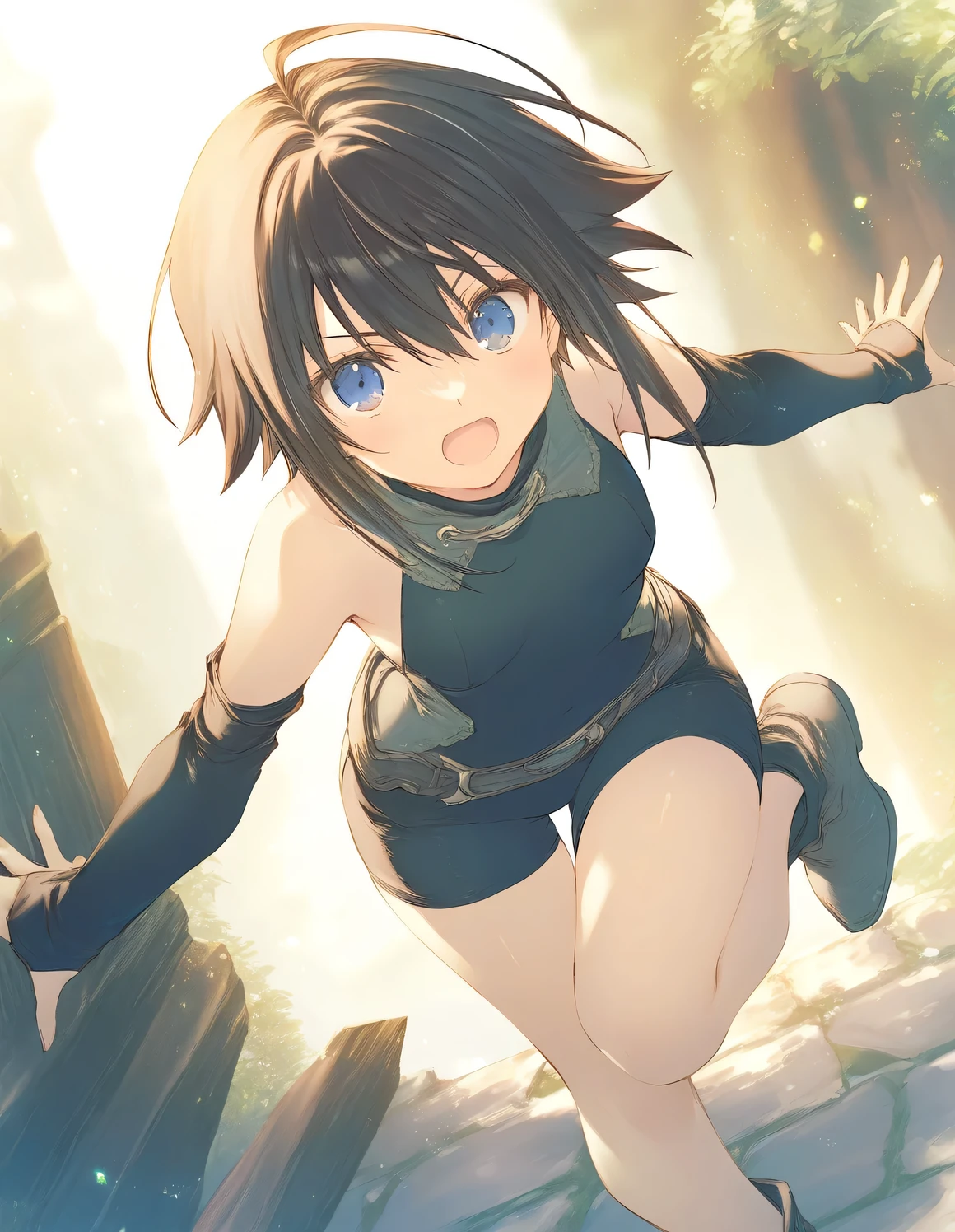 1girl, tomboy, little female, small breasts, open mouth,  outdoors,wind, fantasy, game CG, break,((artist:mitsumi_misato)),(artist:fujiyama),(artist:suzumori),(masterpiece), (best quality), (ultra-detailed), very aesthetic, newest, beauty illustration,super detailed skin, shiny skin, (masterpiece), (best quality), (ultra-detailed), very aesthetic, newest, ,hi res,absurd_res,2023,shaded,digital media (artwork), lighting, 4k, 8k,