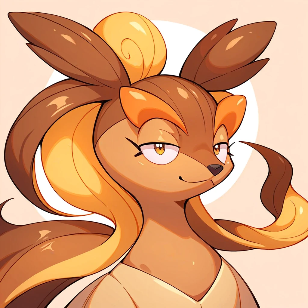 source_furry, rating_safe, score_9, score_8_up, score_7_up, score_6_up, score_5_up, score_4_up,  in pokemon art style, Intellect Glutton with yellow-brown tan brown  and dark-brown color palette