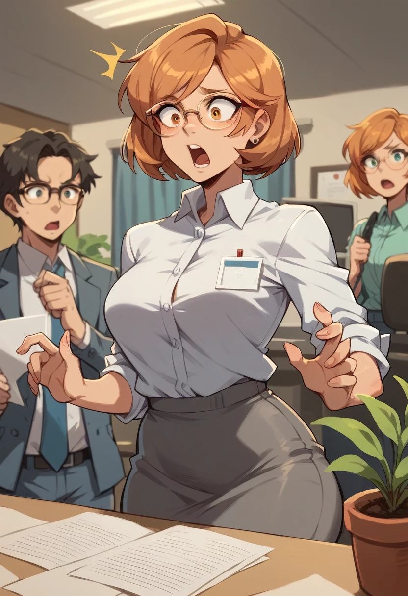 ercia ,  short hair , glasses, Surprised, office