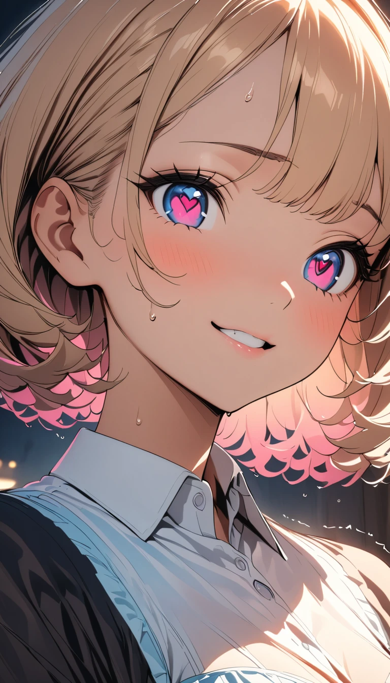 (steam:0.8),(wet:0.8),(sweat:0.8),(trembling:1.5)、（pastel blue short curly hair）、saliva、（ dazzling light illuminates the subject:1.2）、Particles of light、Angel Wings、 Circle of Clear Angels 、（ heart pupils:1.3） , smile、（  Composition from directly below :1.7）.(Beautiful woman wearing transparent black lingerie:1.6）（Delicate Embroidered Lingerie :1.7）. （Big Breasts:1.2）, Holographic Blonde Hair  , Detailed face,   long eyelashes , （  dynamic pose:1.3）,     Movie Lighting,   lower body close up , Big Breasts,  Beautiful face details, (  best quality:1.2,   very detailed , up to date, Vibrant,   Located ,   High Contrast, masterpiece:1.2, Best aesthetics), (((1 person))),  carefully drawn, Tension and excitement,  Soft Focus  ,  Movie Lighting,  delicate details