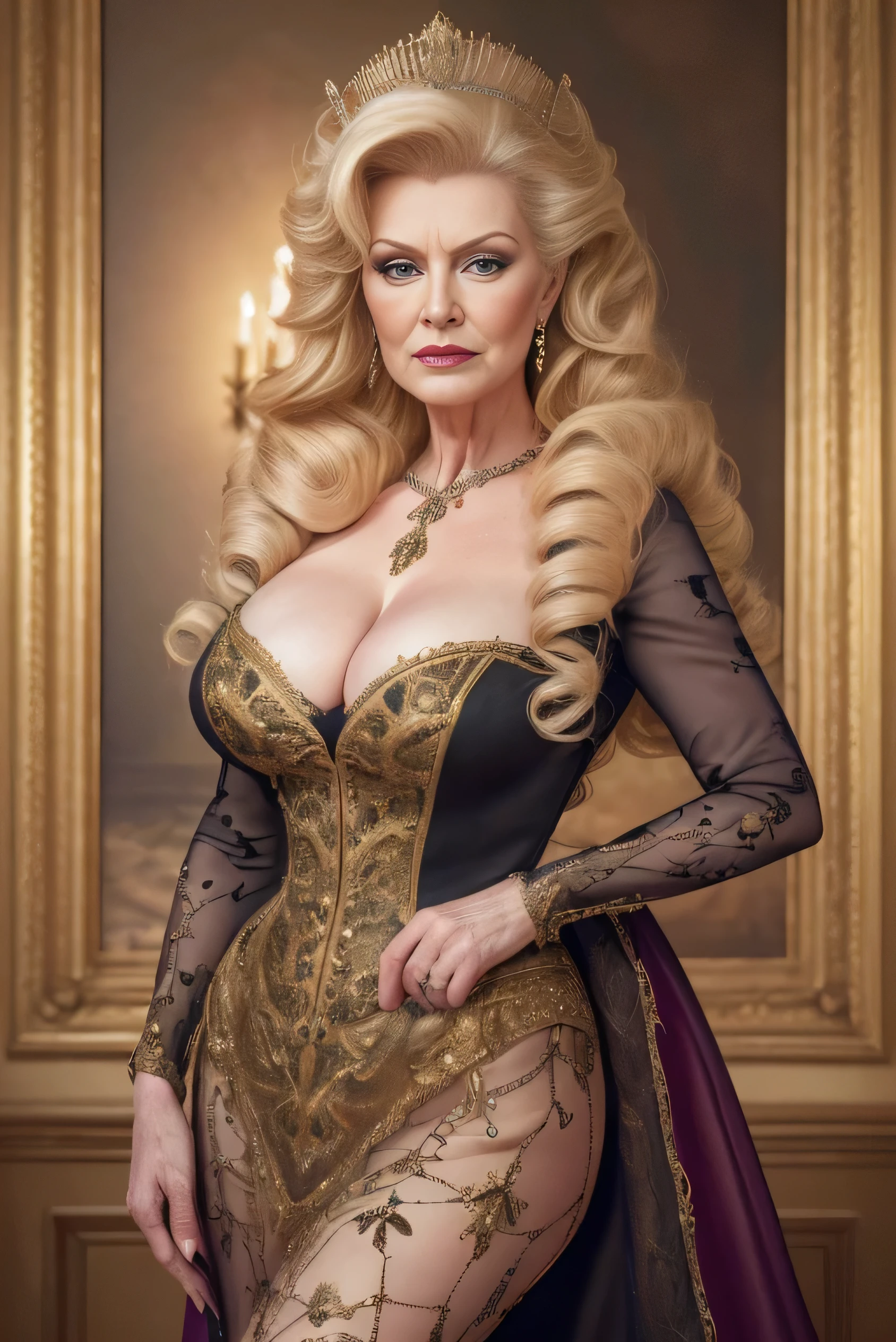 (Best Quality,4K,8k, High image quality, People who wear full-body images , artwork :1.2), very detailed,(Realistic,photoRealistic,photo-Realistic:1.37), Hall for people 60 and over々Barrel Madame, queen ,dominant expression, (Nancy Patricia D...........'Alexander Pelosi:1.1), Elegant people for mature women over 60 , Rich curves, Wrinkled Face , short hair, Intense aura, Sublime Dominance, sexy lingerie, Lingerie in different colors , In the bedroom, In the garden, See-through Lingerie , Wearing panties, make your bra visible, good, I' I'm looking forward to it , Show me your ass from behind