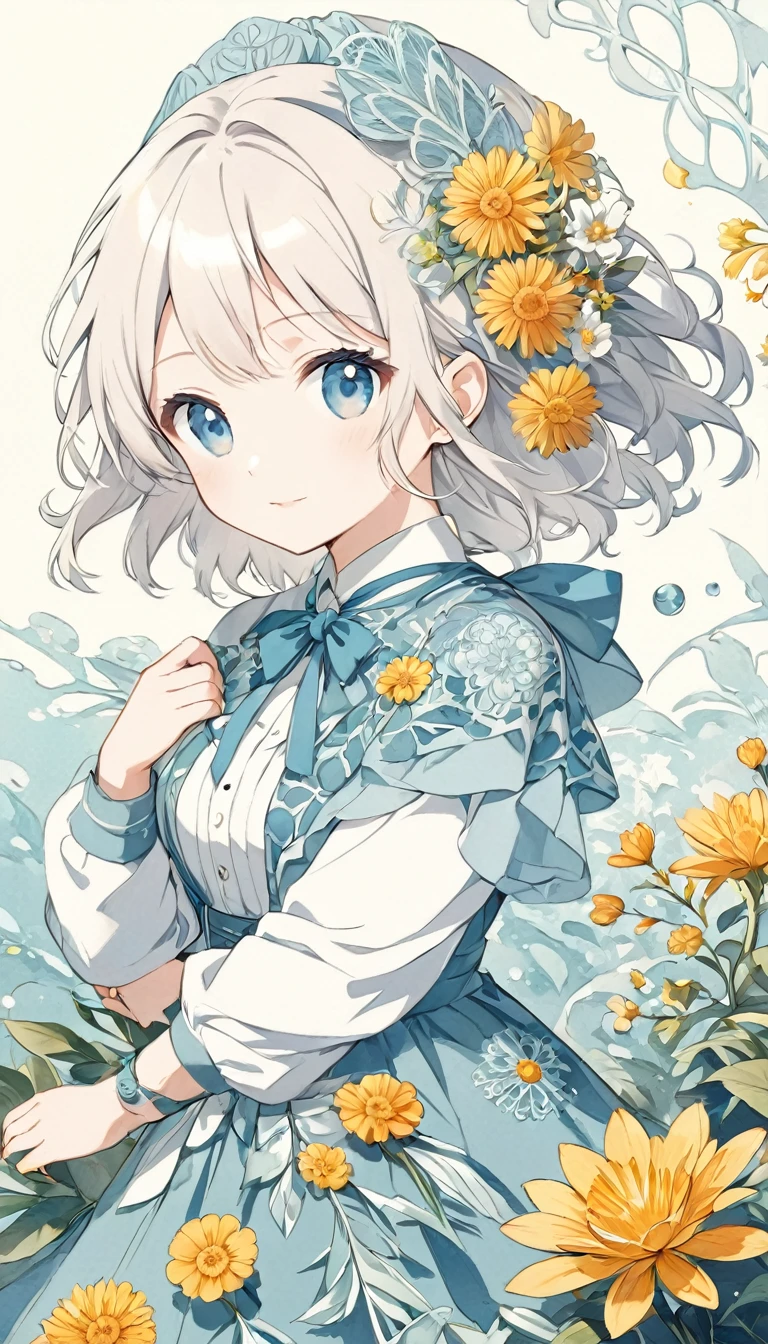 LEAD THE STYLE , by Ernst Haeckel,  A beautiful illustration of a girl wearing flowers, Anime,  cute girl ,Mature Woman, Positive 