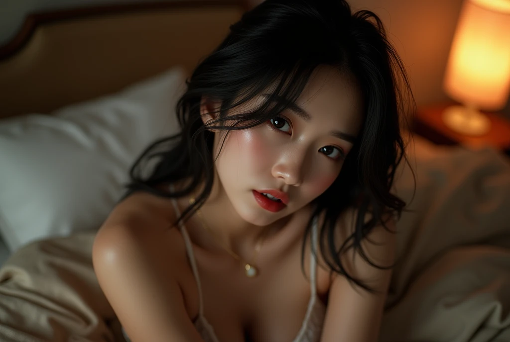 Beautiful asia girl, tied up in bed, with bikini
