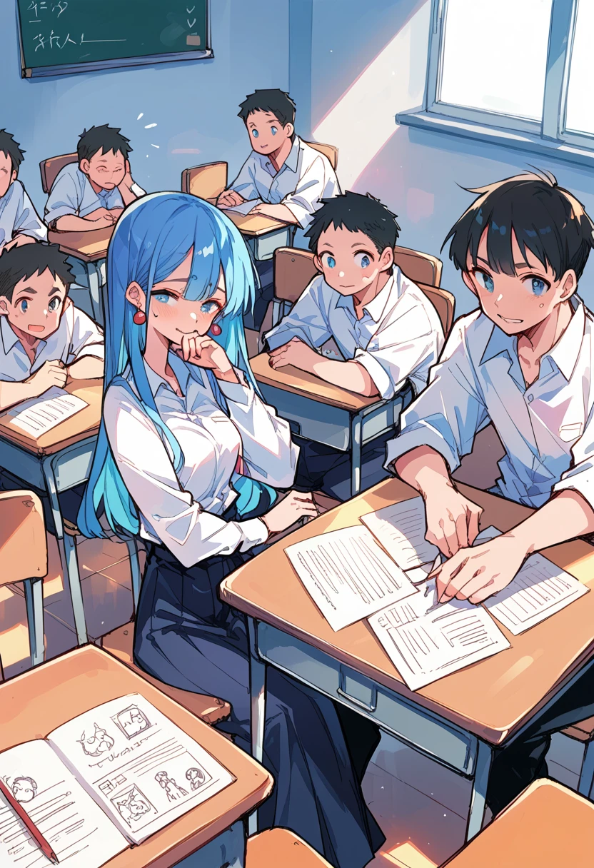 NSFW, anime style, Girls and boys are having an orgy in the classroom。