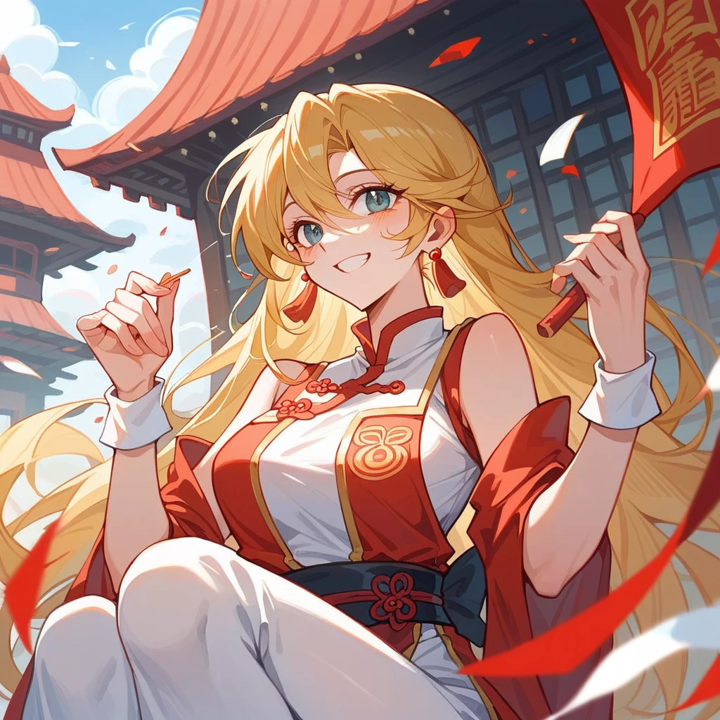  The woman who is a member of the Chinese Communist Party wears beautiful blonde Kisaragi Honey and clothes of a Chinese Communist Party member and pledges absolute loyalty and love to a great Chinese Communist Party executive man who supports her husband in public and private as a wife, snuggles up, serves each other、((Best Quality)), ((masterpiece)), ( Details), （ perfect face）,The woman has blond Kisaragi honey with outstanding proportions and is finished as a Chinese woman in a Chinese mansion and has her hair tied beautifully like a Chinese woman 、The woman is smiling gently