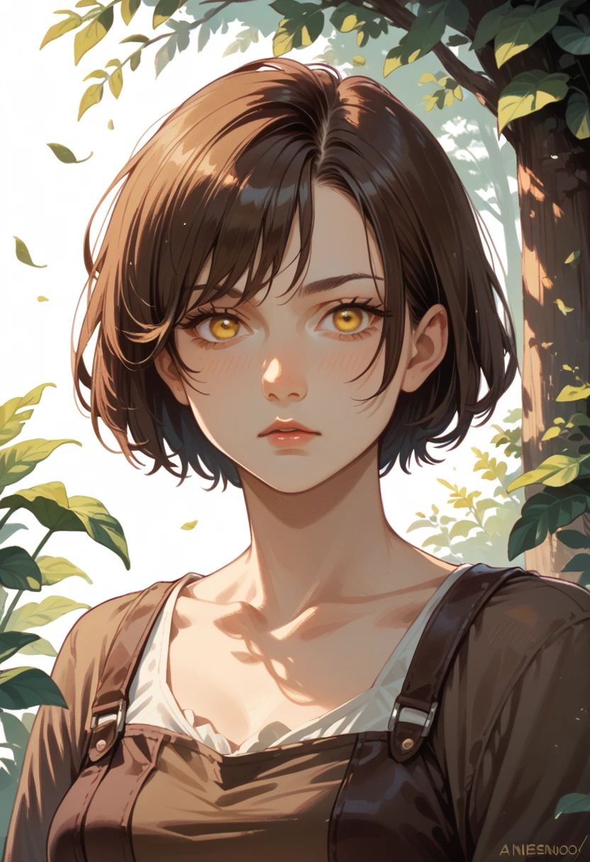  1 girl, aniseed (nod),Brown Hill,  short hair, Yellow Eyes,  is staring at the viewer,