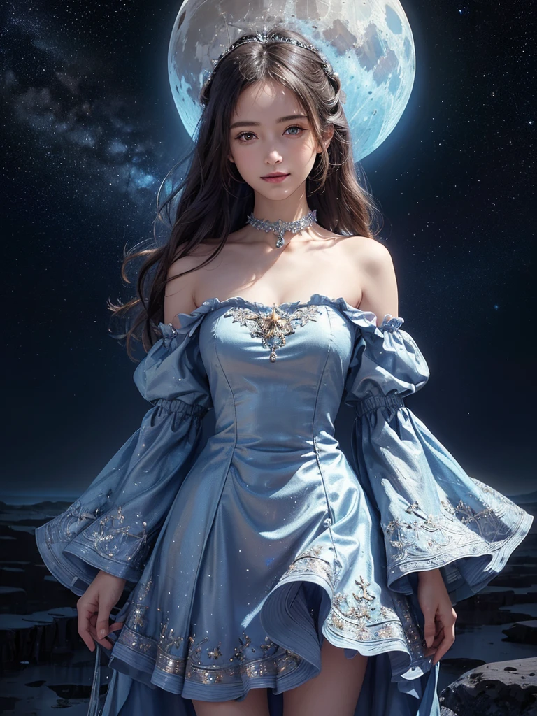 (dramatic, gritty, intense:1.4),masterpiece, best quality, 8k, insane details, intricate details, hyperdetailed, hyper quality, high detail, ultra detailed, Masterpiece, full moon
Moon Witch1gidsolowhite witch hatblonde hairwhite dressjewelryhigh heelscleavageearringsbraceletbare shoulders Milky skin, (shiny skin:1.6)
(blue flower:1.3)crescent moonnightskylegsstarskycastlebuilding
<lora:~Q?-gNYs]Moon Witch:1>