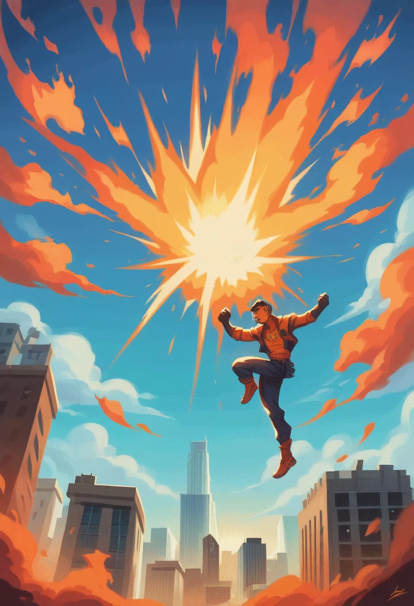  golden ratio, Animated detail, perfect image, Super high resolution,  perfect composition , detailed, super cor,   high quality, fast action scene ,  animated illustrations ,  digital art techniques ,  intense full-body action, Woman-cat(Seran Kyle )  jumping off a building ,  fire behind , Faiscas, explosion, Gotham City,