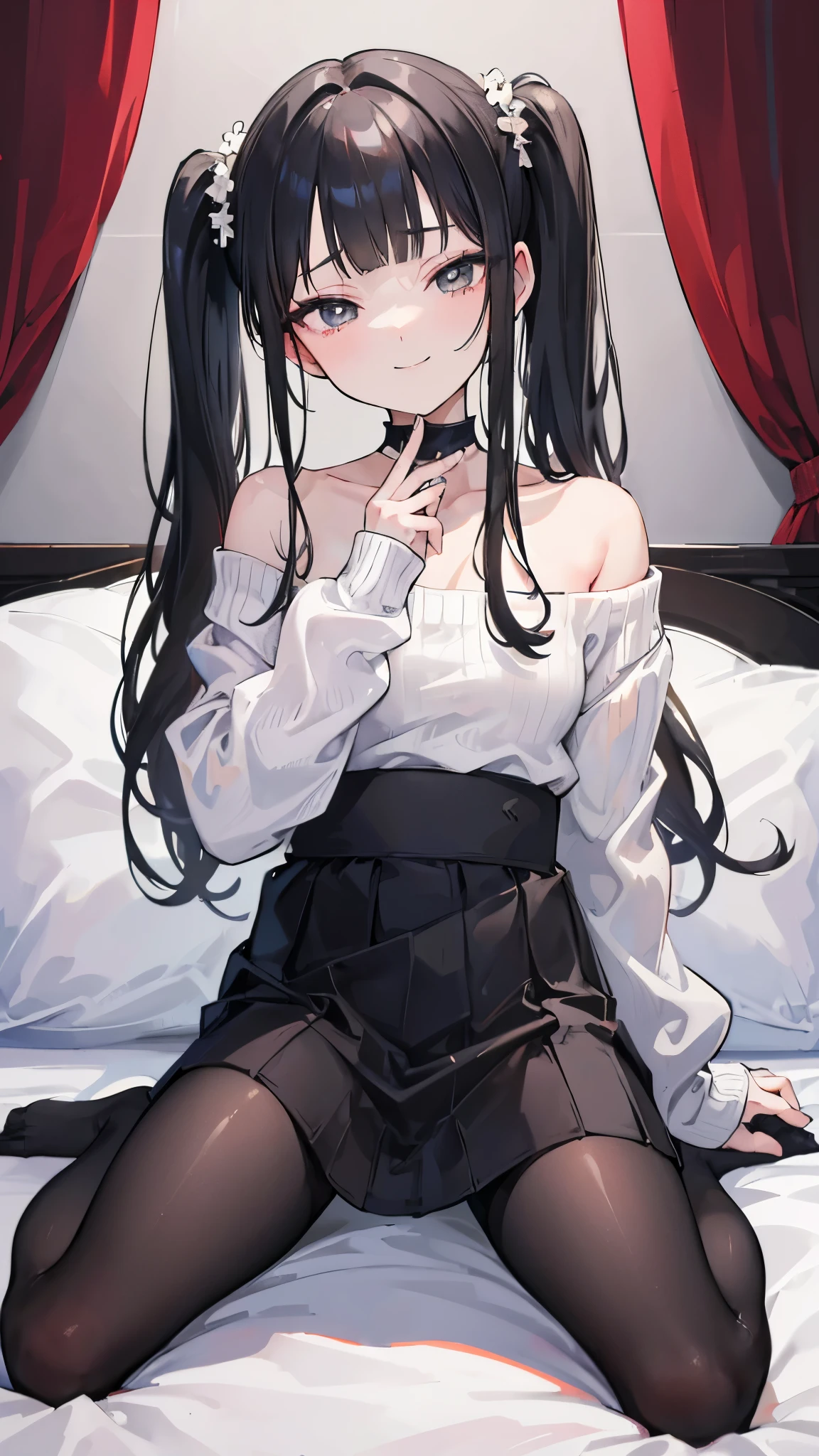 sleepwear, sitting on bed, naughty smile, domineering smile, arrogant expression, cocky, 1 girl, masterpiece, best quality