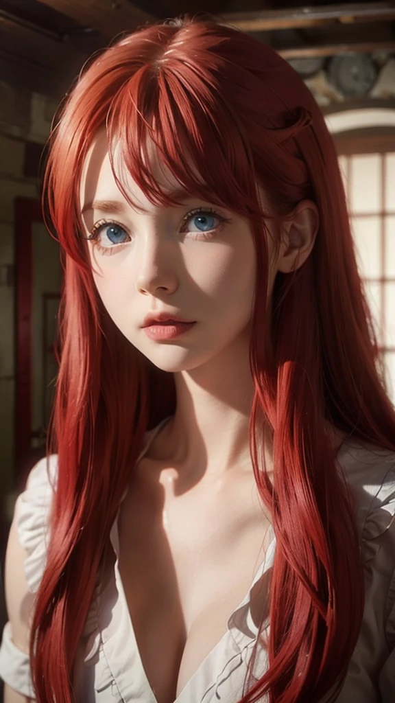 1girl, red hair, blue eyes 