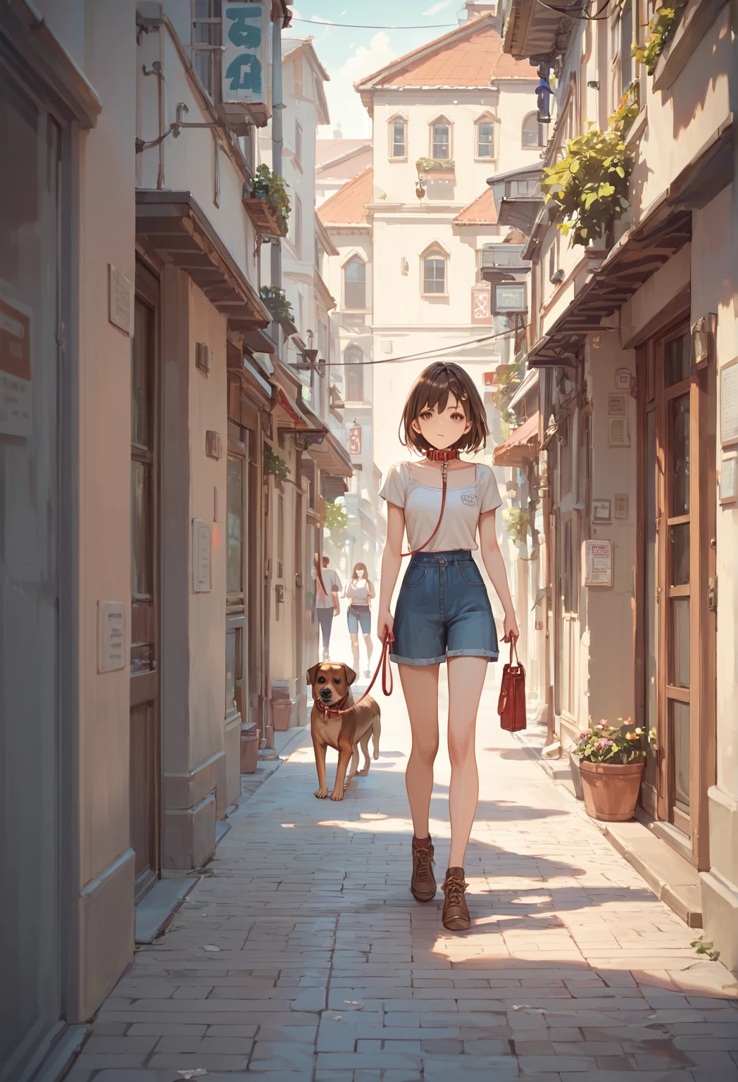 score_9, score_8_up, score_7_up,source_anime, high res image,masterpiece,best quality,girl,cute face,clear skin,simple_background,  anal, , cum inside,  slave collar, leash, body on the floor, walking like a dog, in the street, people watching, brown hair, brown eyes