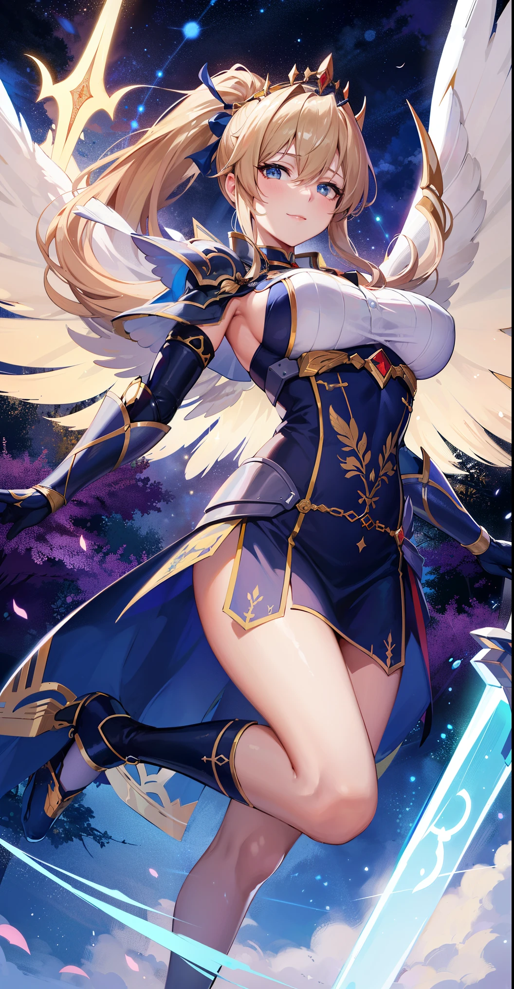 masterpiece、Highest、(Realistic、For women、I、 Beautiful Faces 、Narrow Face、 beautiful eyes)、(chest)、 Thighs Thighs Thighs、length、 ponytail、milk、Reddish、Ninja、 ninja artist 、Shoulder Bare、Elbow Groove、skirt curtain、fan、fan Crown Chakra RPG Character, Spiritually Enlightened Warrior, sacredな絆, expensive意識, x} vibrant aura , Mighty Energy, Complex armor, Intricate Helmet, Glorious Crown, Aetheric Light , Golden halo, Peaceful Expressions , Calm Eyes, Smile and Quiet, Wings of Seraphim, Ancient symbols, Mystic Staff, Sacred Scroll, Elegant Robe, Transcendental Existence , Celestial Guardian, Mystical Powers, Embodied Wisdom, Shining Energy, Graceful Movement, Symbolic Tattoo, Shining rays, Harmonious Balance, Mysterious Aura , Resonant Frequency, Beyond Dimensions, Enhanced Mind, Spiritual Enlightenment , Magic Sword, astral projection, Universal Connection, Peace of mind, Divinity Revealed, Altered Soul, Supreme Being, The Essence of God , Ancient prophecies, Endless possibilities, Unraveling Mysteries, expensive_巨乳 combat mechs ,(Blonde girl),(大きな ponytail),Blue glowing eyes,Blue light energy long sword,Milky Way,Mechanical and sophisticated,((Blonde beauty))Publishing details,Mecha Wings, elegant,,輝く青藍colorの瞳,(Stocking heels),land,Mechanical and sophisticated,Publishing details,Mecha Wings, elegant,tree々, have hands and feet ,Diagonal,Diagonal,Vastness,wind,Blurred,The mecha's eyes glow blue,,輝く青藍colorの瞳,Holding delicate light energy sword,Sky Sky,Mechanical and sophisticated,Publishing details,Huge Mecha Wings, elegant,tree々, have hands and feet ,Diagonal,Diagonal,Vastness,Baiyun,Blurred,The mecha's eyes glow blue,Publishing details,winds of the future,sacred,knight, combat mechs ,Blue glowing eyes,Blue delicate sniper rifle,Sky Sky,Mechanical and sophisticated,Publishing details,Huge Mecha Wings, elegant,tree々, have hands and feet ,Diagonal,Diagonal,Vastness,Baiyun,Blurred,The mecha's eyes glow blue,Publishing details,winds of the future,sacred,knight,Clean Face,Face wearing mask armor,Master Painting,Highest qualtiy,Official Art, for、Highly detailed CG Unity 8K wallpaper available, bright light,(Particles of light,(Illustration)(color) handsome,perfection,((Graphic painting)),(Heavier strokes)),(Bold), Highest画質 ,Master Painting,Filigree,length eyeslashes,((( silhouette ))),Highly detailed background, tulips,Horse Leaf,Lily,dew,Date palm flower,Ryu,Pale white off-shoulder one-piece, speckled sunlight at the lighthouse at the cape,( no extra hands ),((Super Highest quality)), ((Truly a masterpiece)), (( super detail :1.4)), ((Ultra-realistic vivid 3D)), Dragon Warrior Girl, Machine, Dynamic action poses in battle scenes, Highly intricate heavy fighter mechanical weapon, Off-shoulder fashion。A fusion of rich and complex steampunk and rich gothic style, Intricate steampunk headgear, very thin length legs, Knee-high mechanical boots, Fluttering lace flared mini skirt, 美しく大きなchestが上を向いている,Somewhat length, windになびく縦長の銀髪,Countless sparkling big sessions