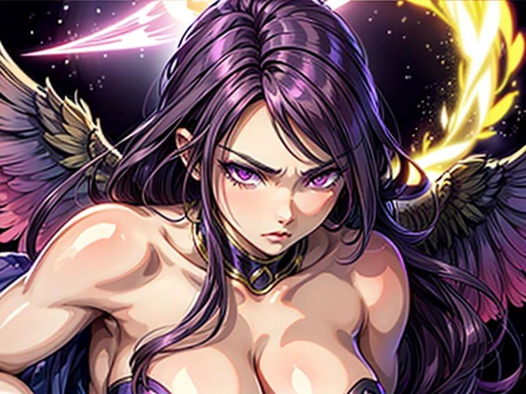 A tanned slutty final boss, please create her middle-aged, please let her be pious, long windy hair, this is visually captivating artwork inspired by gorgeous Morgana, from under hers lags, special moment, angelic energy close-up,
