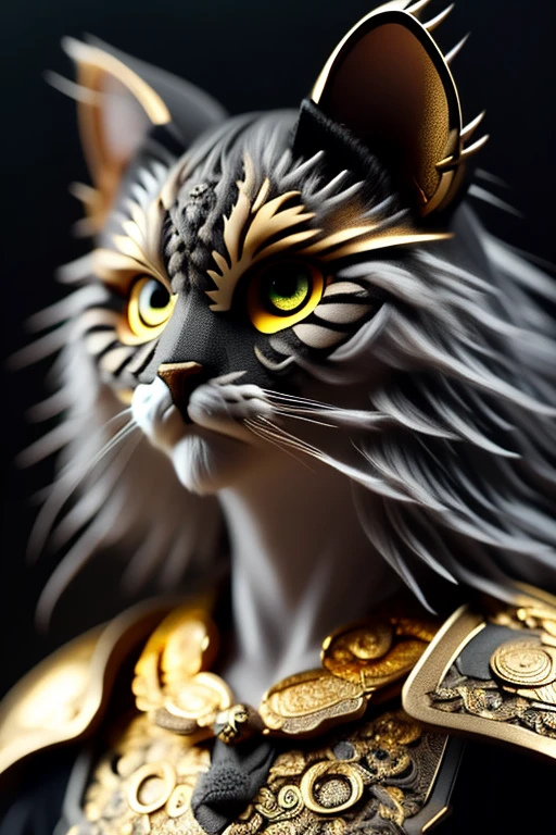 feline black, yellow eyed, background japan garden, black realistic samurai armor, Japan walls palace,  sf, intricate artwork masterpiece, ominous, matte painting movie poster, golden ratio, trending on cgsociety, intricate, epic, trending on artstation, by artgerm, h. r. giger and beksinski, highly detailed, vibrant, production cinematic character render, ultra high quality model