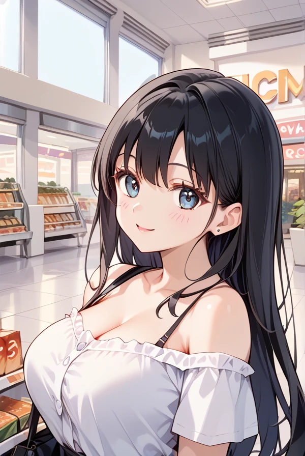  1 girl, Black Hair, long hair ,DETECTIVE SPIRIT, shopping mall,Window Shopping