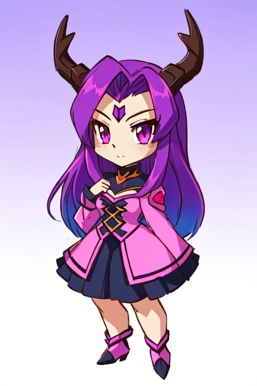 drawing of a cartoon character with a pink shirt and a purple shirt, full color drawing, chibi monster girl, shalltear from overlord, girl design lush horns, colored drawing, high quality colored sketch, detailed fanart, anthropomorphic deer female, anthropomorphic female deer, colored sketch, monstergirl, sombra from overwatch female furry pokemon 90s anime style