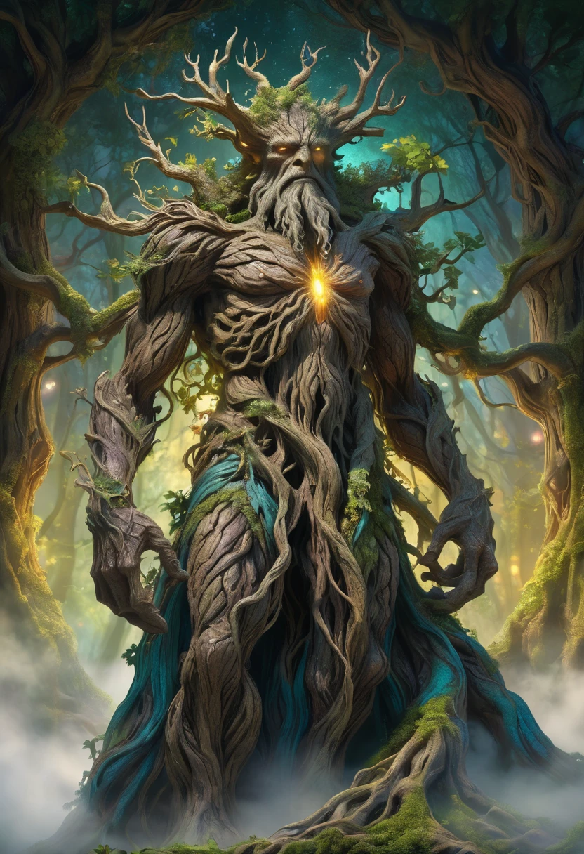 a magical treebeard using nature's power to heal, art nouveau style, ultra-detailed, 8k, highly realistic, dramatic lighting, vivid colors, intricate patterns, organic textures, ethereal atmosphere, fantasy, lush vegetation, glowing magical energy, radiant colors, dramatic shadows and highlights, masterpiece