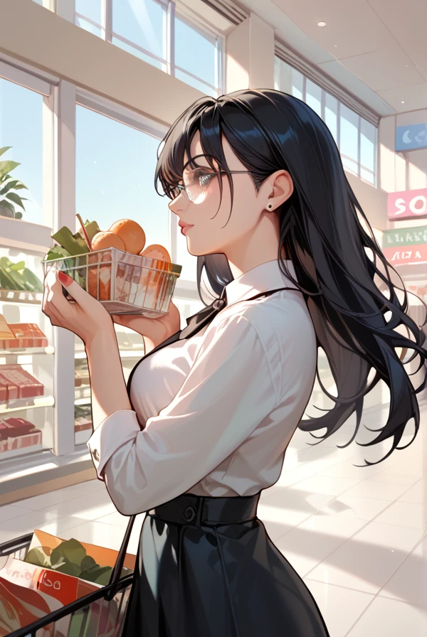  1 girl, Black Hair, long hair ,DETECTIVE SPIRIT, shopping mall,Window Shopping,stroll