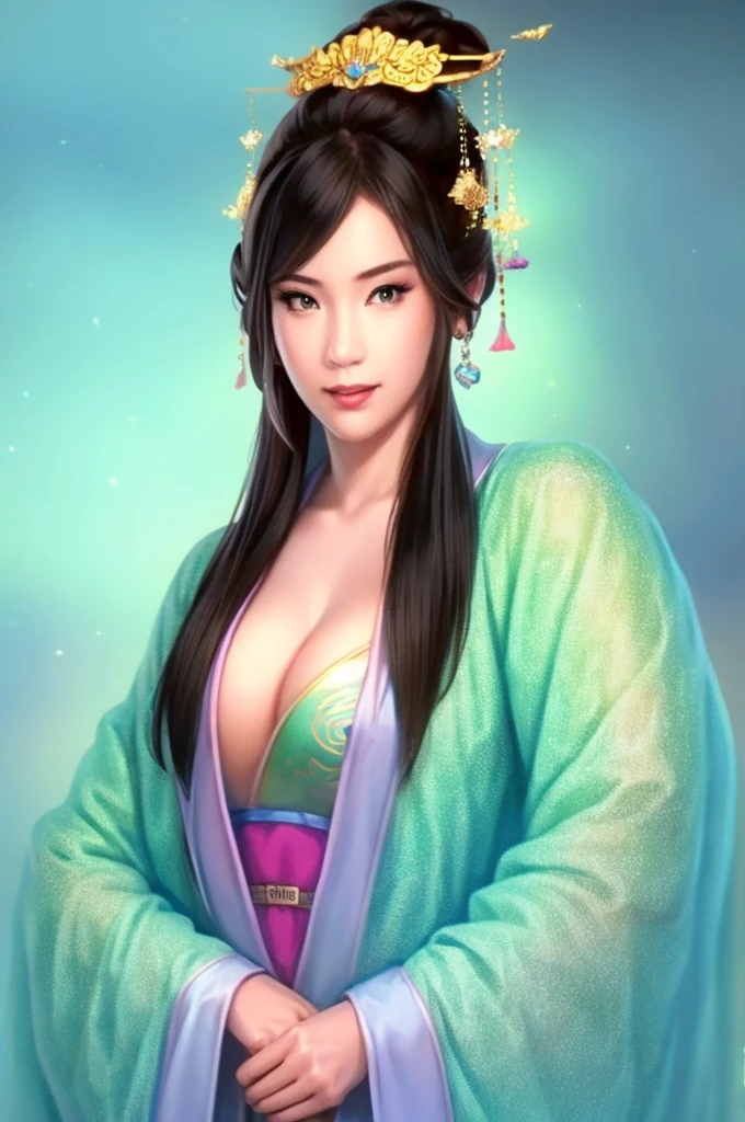 best quality, Ultra-high resolution, (realism: 1.4), Depth of Field, pretty face, (pure face_v1: 0.8), whole body, | | 1 Girl, Medium chest, (black hair: 1.3), innocent smile, Natural makeup, | | | model pose, | | , (Chinese Hanfu cleavage: 1.3), Exquisite design, | | Spatial background, Star_(Sky), moonlight, night, | |