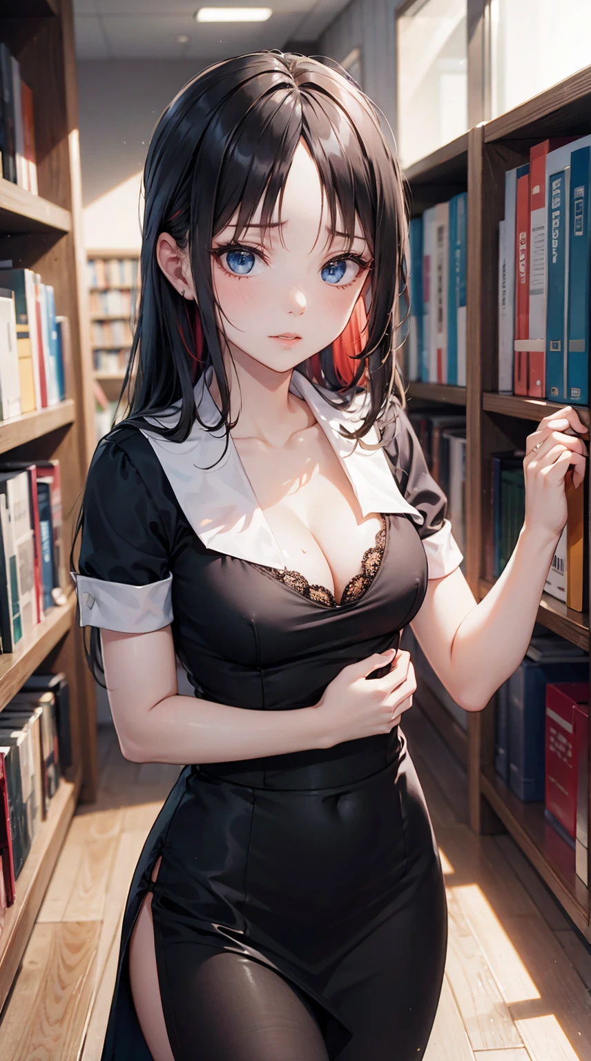1lady sitting on theater seat, leaning back, /(knitted shirt/) /(high-waist long skirt/), mature female, /(black hair/) bangs, blush kind smile, (masterpiece best quality:1.3) delicate illustration ultra-detailed, large breasts arms down BREAK /(theater indoors/) dark room、Jin (MTSP)'s Tachibana Kyouka