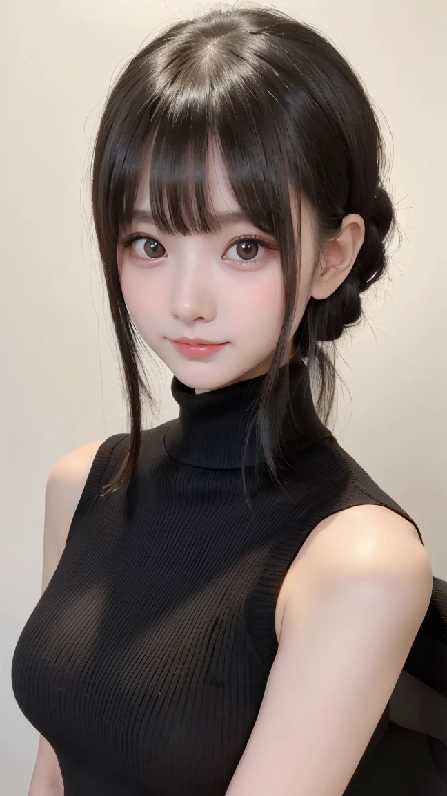 (:1.8)、Selfie:1.5、(black sleeveless turtleneck sweater :1.5)、( Black Miniskirt :1.5)、(8k, RAW photo, Best Quality, masterpiece:1.45), (Genuine, photoGenuineistic、photoGenuineistic:1.37), 一人の  girl、cute、darkness、  professional lighting、  Photon Mapping 、  physical base rendering  、 グラデーションの Black Hair 、frizzy hair 、 Cool、  girl、 Best Quality photos, high res, (cute face), (Detailed description of the face )、(Detailed hand drawing), (masterpiece), ( CG Details ), Extreme light and darkness, masterpiece, Rich details, (  detailed facial features  ), ( Best Qualityの紴), (masterpiece), (  beautiful eyes), I can see the camera  , Thin clavicle, (  has a condescending smile )、  extremely detailed face  ,Lip details,  beautiful eyes、double eyelid、韓国人の  girl:1.8、 No makeup at the coal mine  、Upper body image、 Black Hair 、Genuineの人間