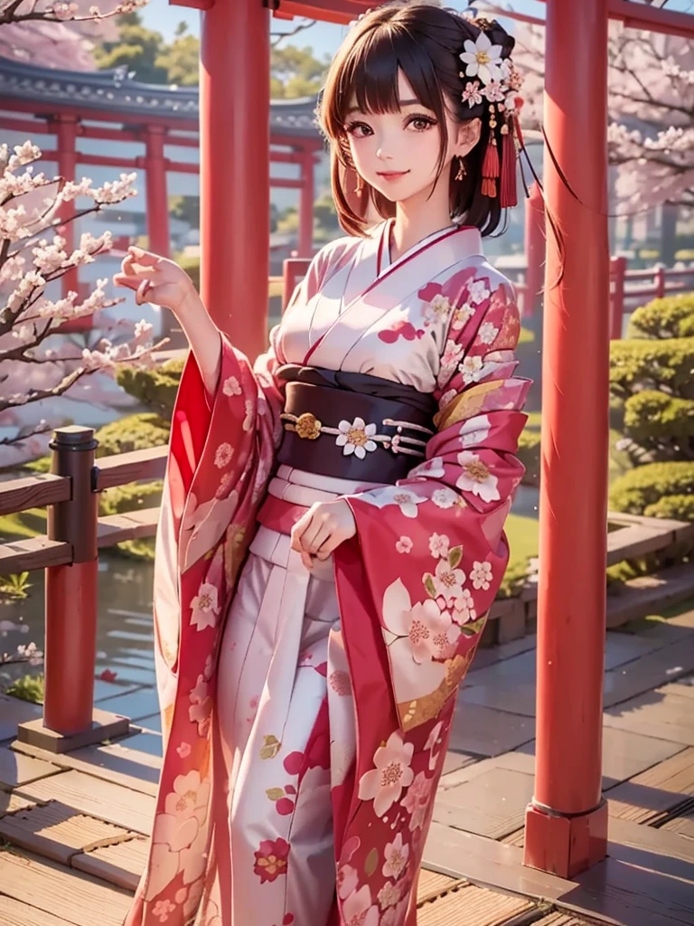 masterpiece, best quality, 1girl, kimono girl, Kimono with patterns, outdoors, japanese style, cherry blossom.