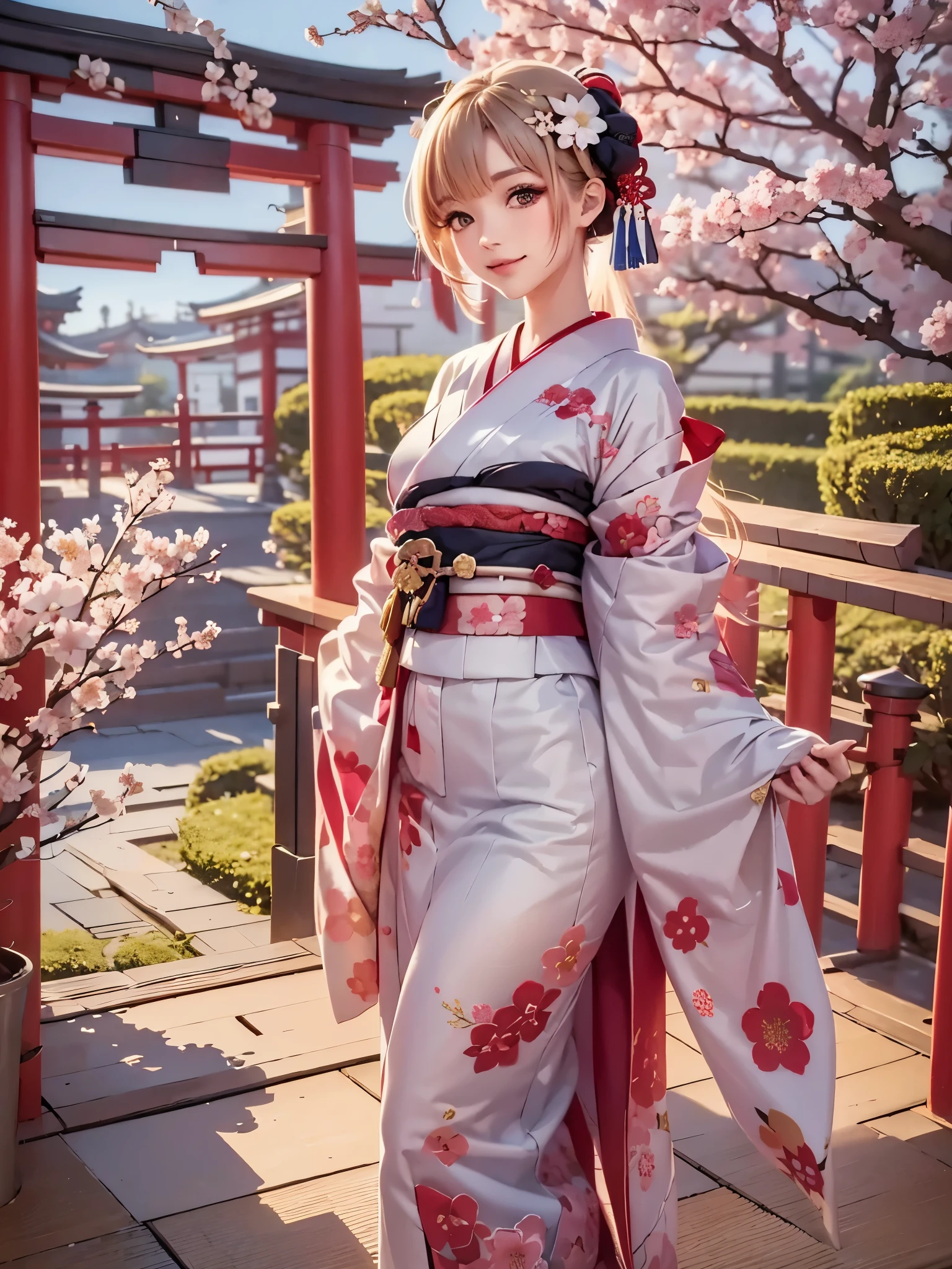 masterpiece, best quality, 1girl, kimono girl, Kimono with patterns, outdoors, japanese style, cherry blossom.