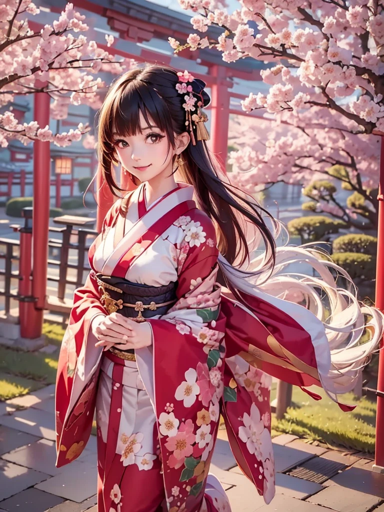 masterpiece, best quality, 1girl, kimono girl, Kimono with patterns, outdoors, japanese style, cherry blossom.