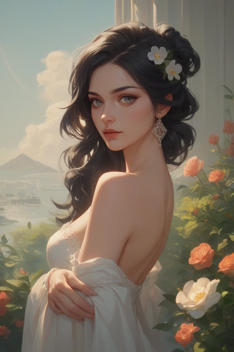  beautiful woman  Druuna with long black hair ,, Fantastic Paintings by Paolo Eleuteri Serpieri ,high quality, 