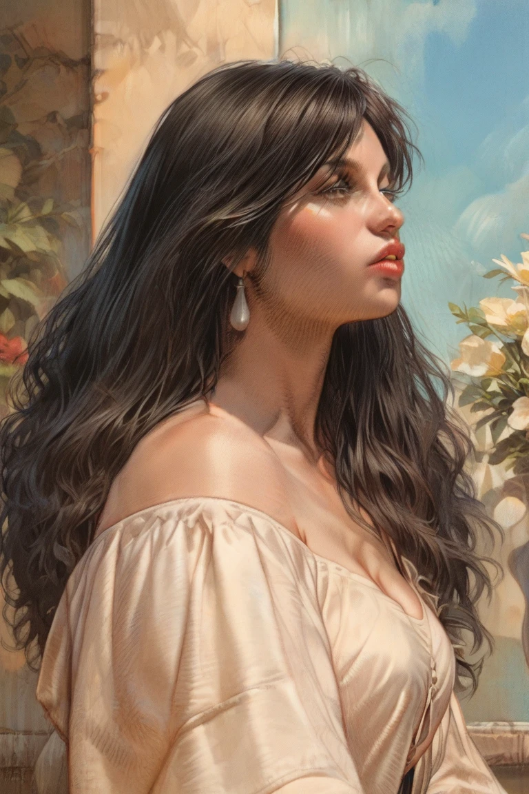  beautiful woman  Druuna with long black hair ,, Fantastic Paintings by Paolo Eleuteri Serpieri ,high quality, 