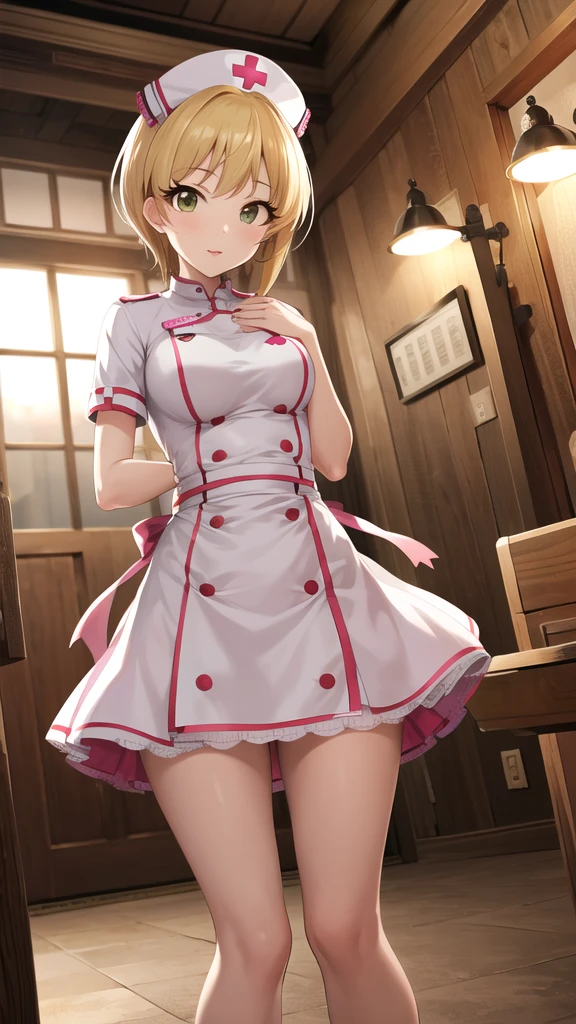 masterpiece, best quality, highres, hmfre, blonde hair, idolmaster cinderella girls, nurse cap, nurse, dress, standing,