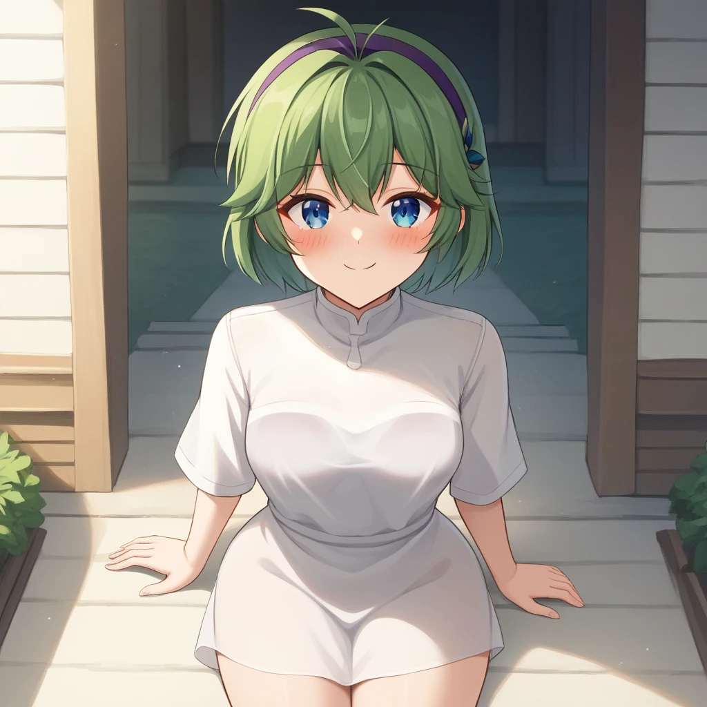 score_9, score_8_up

(masterpiece), best quality, expressive eyes, perfect face, perfect thighs, perfect anatomy, perfect breasts, perfect eyes, medium breasts, perfect hips, pov, wide hips, temple background, temple, sunset


ninoss, blue eyes, green hair, short hair, antenna hair, purple hairband, hair ornament, white tunic see-through tunic, blush, smile