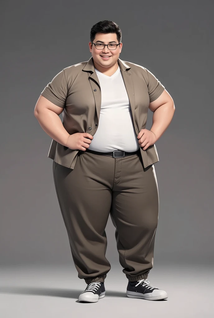 a chubby Thai-Chinese man with short hair, wearing stylish modern clothing and glasses, smiling happily, highly detailed portrait, realistic, photorealistic, extremely detailed face, beautiful detailed eyes, beautiful detailed lips, extremely detailed skin, detailed facial features, detailed clothing, studio lighting, 8k, best quality, masterpiece, 3D