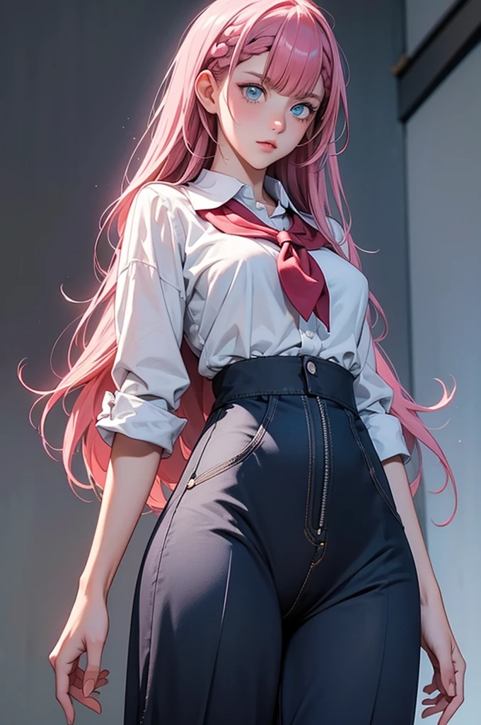 Mafuyukirisu , mafuyu kirisu, (Blue eyes, Braid, long hair, twin Braids,  Pink hair), Naked, (Pussy:1.2)
BREAK , ( school gym clothes ), (look from below Pussy), (( arm behind the back )), (clitoris), ((Undress)),  high waist pants , sportswear, see through Pussy  
BREAK looking at viewer, ( school uniform )
BREAK,  SCHOOL HOLIDAYS  ( masterpiece :1.2),  The best quality ,  perfect super high resolution ,  unit 8k wallpaper , (illustration:0.8), ( beautiful detailed eyes :1.6),  extremely detailed face,  perfect lighting,  extremely detailed CG , ( perfect hands ,   perfect anatomy ),