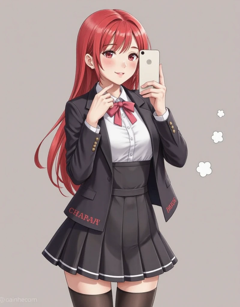 1girl, solo, face hidden by phone, taking a picture, Dressed, Anime, 2D