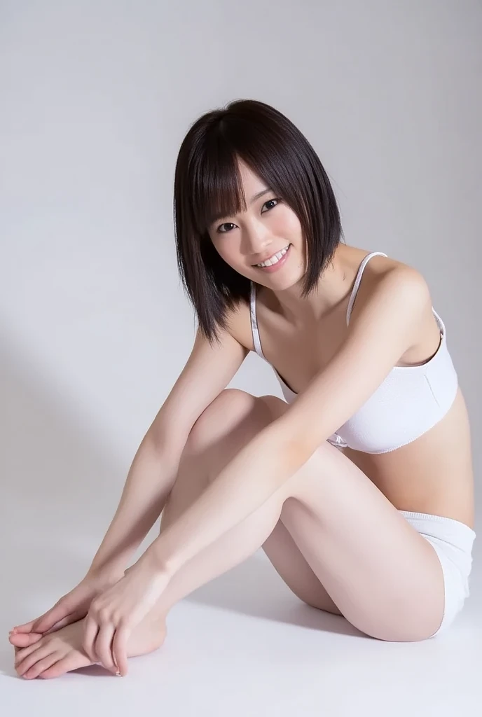 8  Japanese girl、Lean forward and look into the camera、full body shot、clear white skin、smile、very small bikini、The nipples are transparent,the vagina is transparent,Pubic hair is transparent,sheer bikini,sheer bikini,monotone background,high heels、very delicate body,I&#39;m very thin,flat chest,small breasts,petya pie,transparent nipples,Very short bob,photo session background