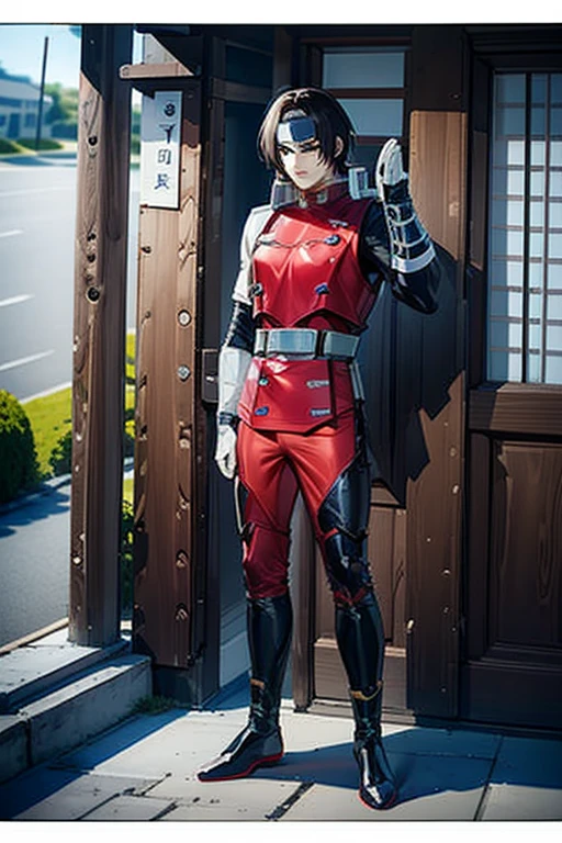 ( Best Quality ),Back Alley, クールでハンサムな顔の日本人美しいセクシーな若いホスト18 years old, Host handsome ,  beautiful sexy young Sentai hero ,  shiny squadron hero suit , 18 years old,  toned and muscular ,  cool and handsome face ,, Tall, Long Hair, Long bangs , Sentai Hero is cornered by the wall 、 raise both hands、Surrender,Frightened expression