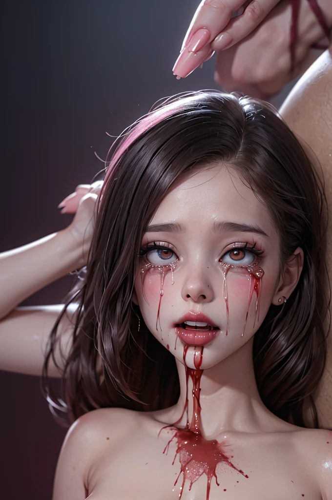 (Best Quality),Highly detailed,Super detailed, 1 girl, (beautiful girl),((Baby Face)), ((High school girl)), (Dark atmosphere), (Dim lighting), (( sexy)),( small breasts), (Completely naked), Halloween , (( zombie cosplay)),(((Zombie Makeup))),(((Bloody, My body is covered with blood ))),((血とsemenで全身がドロドロ)), (( pink nails for )), ((Masturbation)),( sex, sexual behavior), (fellatio), (semen), ( Pizzurri),( happy expression), (Seductive expression), (( ecstatic expression)),((Facial,Being ejaculated on the face)),((happy tears)),(口の中にsemenが溢れている)