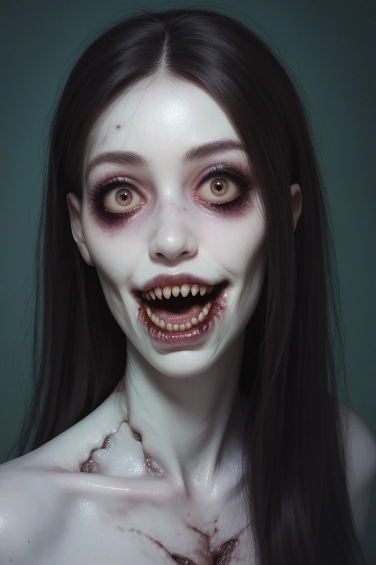 A zombie girl, horror, scary, realistic, pale skin,