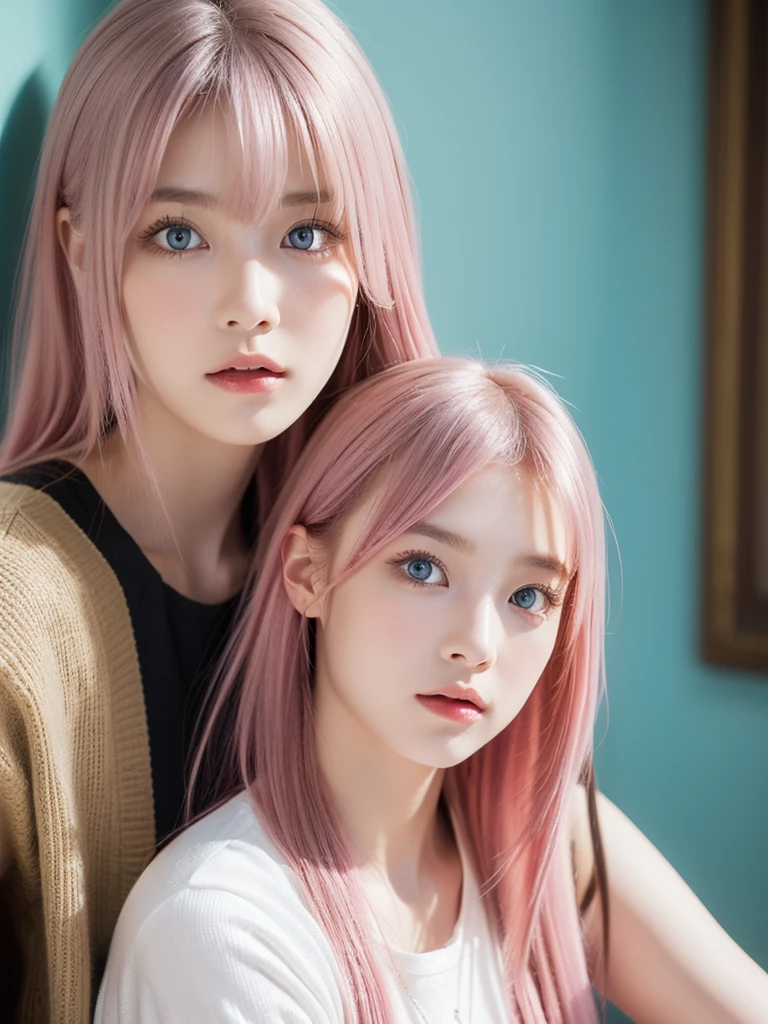 (Antique Style,  Girly : 1.2,  Pink Hair: 1.1,  blue eyes: 1.1, Big Eyes)Pleiadians